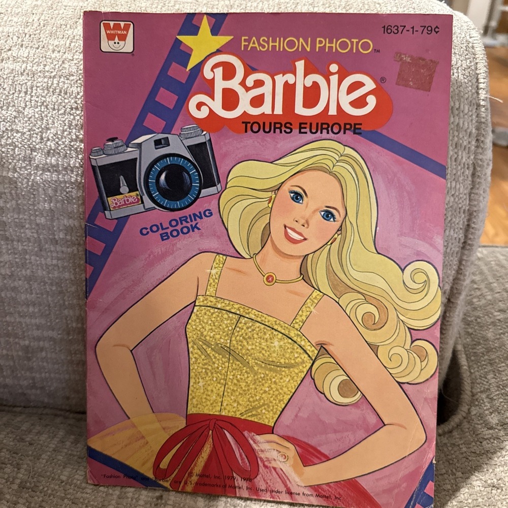 Mattel Vintage COLORING Book 'FASHION PHOTO BARBIE Tours Europe' 1979 Paper Doll